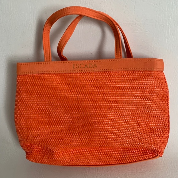 Escada Tropical Punch Orange Woven Small Handbag Mini Tote - Picture 2 of 12